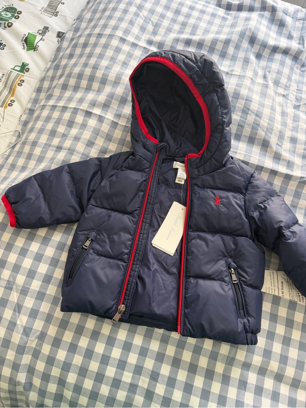 Ralph Lauren Navy Puffer Jacket with Red Accents